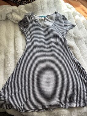 dina be Gray & White Striped Mini Swing Dress